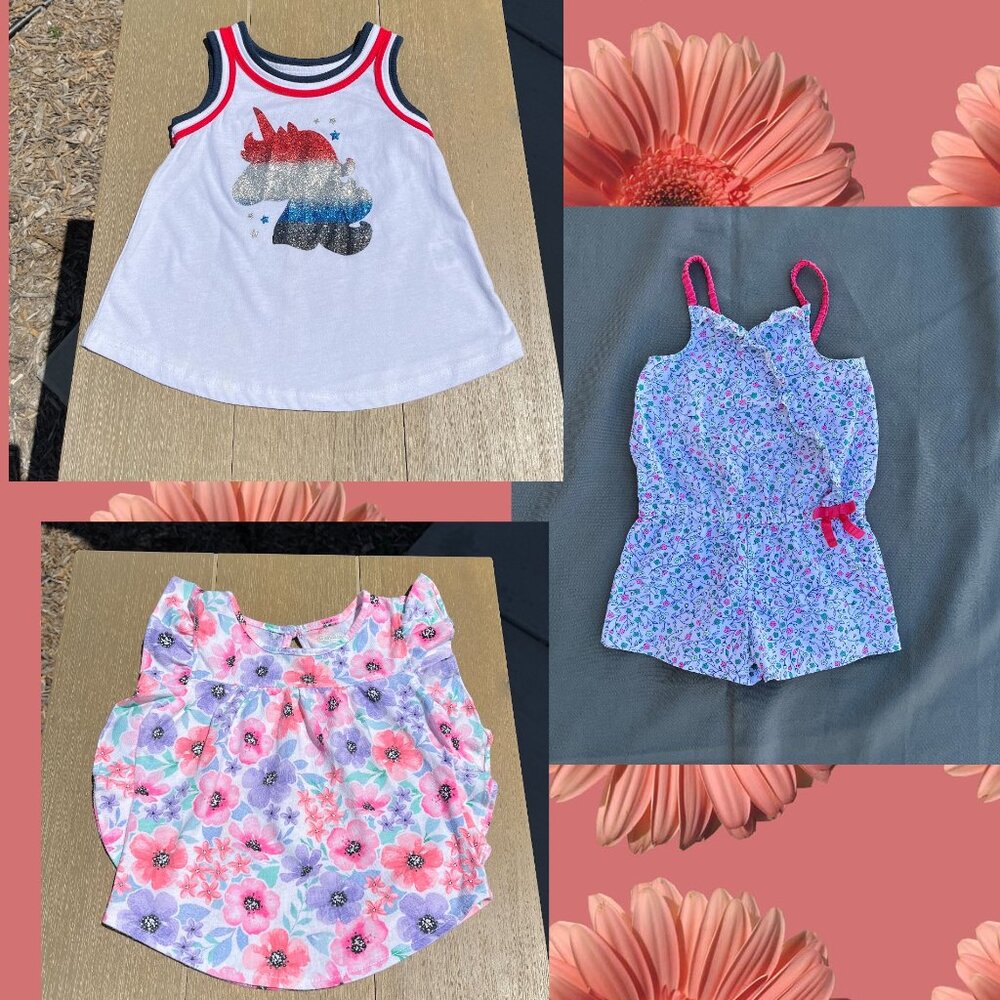 Celebrate Unicorn Patriotic Tank Garanimals Floral Print Shirt OshKosh Romper 2T